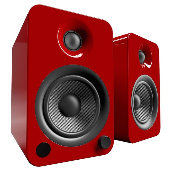 Kanto YU4 Powered Bookshelf Speakers, Gloss Red - Angled