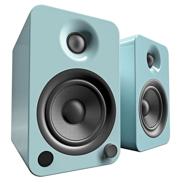 Kanto YU4 Powered Bookshelf Speakers, Gloss Teal - Angled