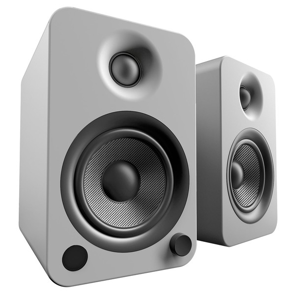 Kanto YU4 Powered Bookshelf Speakers, Matte Grey - Angled