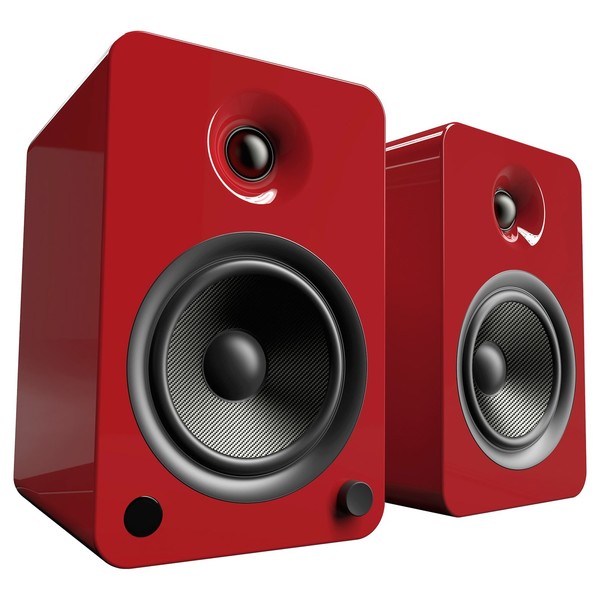 Kanto YU6 Powered Bookshelf Speakers, Gloss Red - Angled