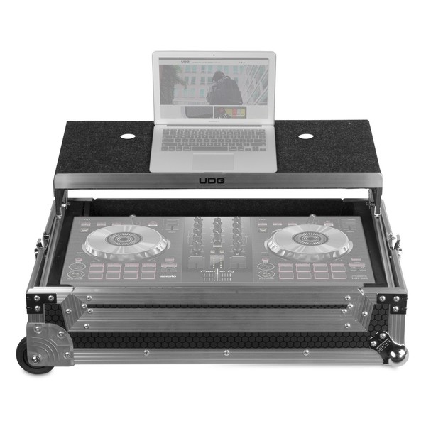 UDG FlightCase Multi Format XL + (Laptop & Trolley & Wheels), Silver - Front Open (DJ Controller and Laptop Not Included)