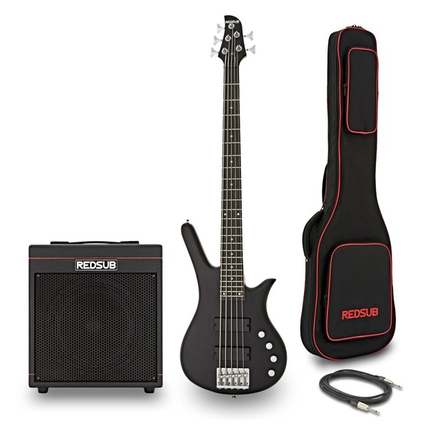 RedSub FN5 5 String Bass and BA-30 Amp Bundle, Black