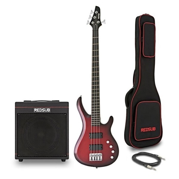 RedSub IN Bass Guitar and BA-30 Amp Bundle, Trans Red Burst