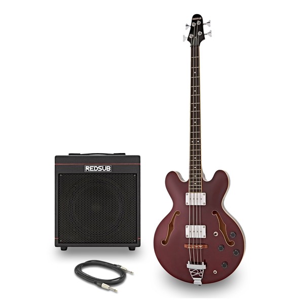 RedSub HB Bass Guitar and BA-30 Amp Bundle, Red Wine