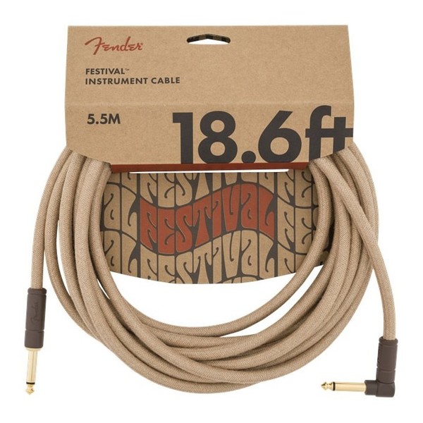Fender Pure Hemp 18.6ft Angled Instrument Cable, Natural