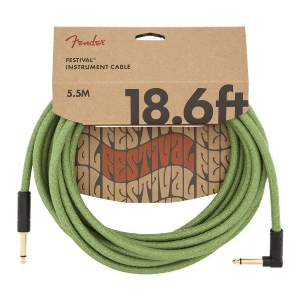 Fender Pure Hemp 18.6ft Angled Instrument Cable, Green