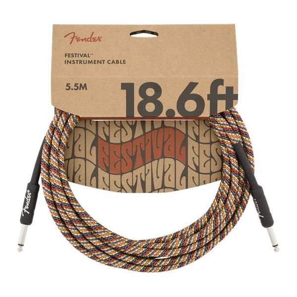 Fender Pure Hemp 18.6ft Straight Instrument Cable, Rainbow