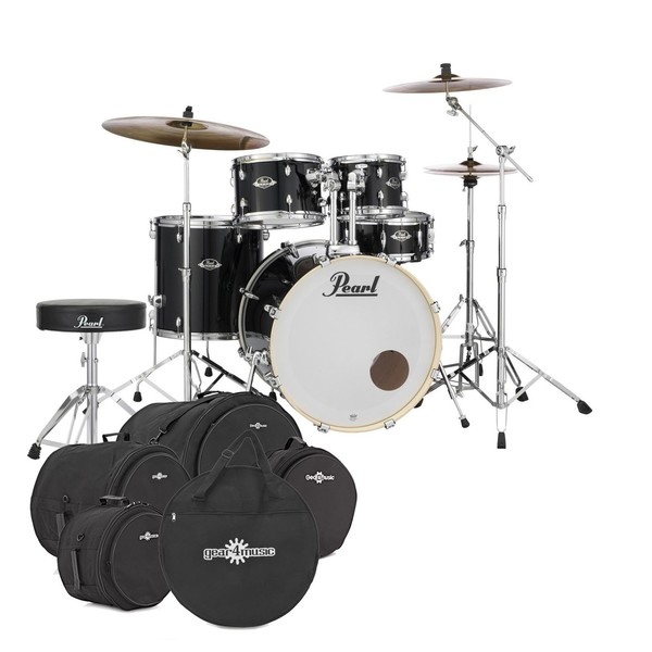 Pearl Export EXX 22'' Drum Kit, Jet Black w/Bags and Stool - main image