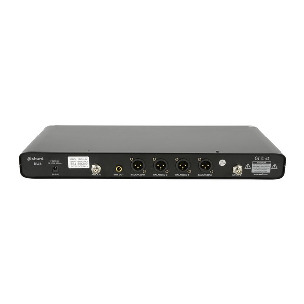 Chord NU4 Quad UHF Wireless System, Neck/Lapel, Receiver Rear Tilted