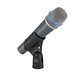 Shure Beta 57A Dynamic Instrument Mic with Low Mic Stand and 6m Cable - Microphone Angled Right in Clip