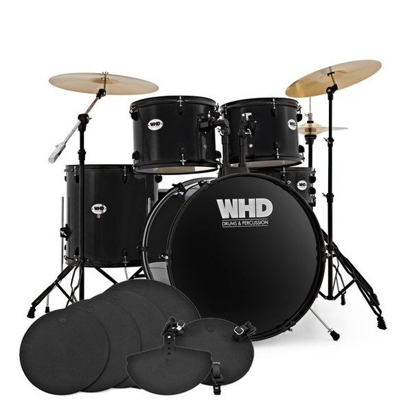 WHD Genesis Complete Drum Kit + Practice Pack, Jet Black