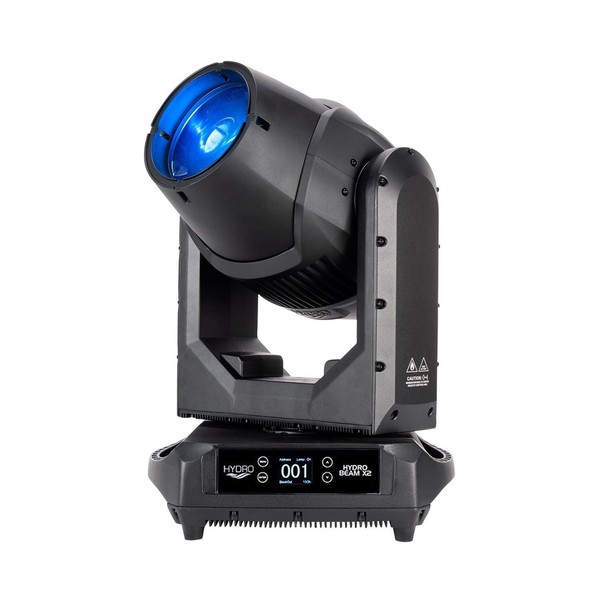 ADJ Hydro Beam X2 IP65 Moving Head, Front Angled Left, Lit Blue