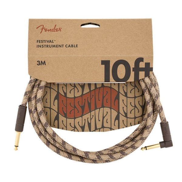 Fender Pure Hemp 10ft Angled Instrument Cable, Brown