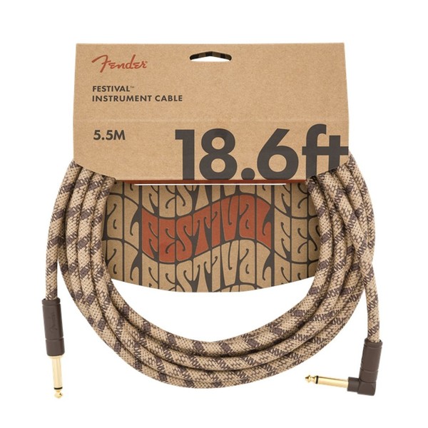 Fender Pure Hemp 18.6ft Angled Instrument Cable, Brown
