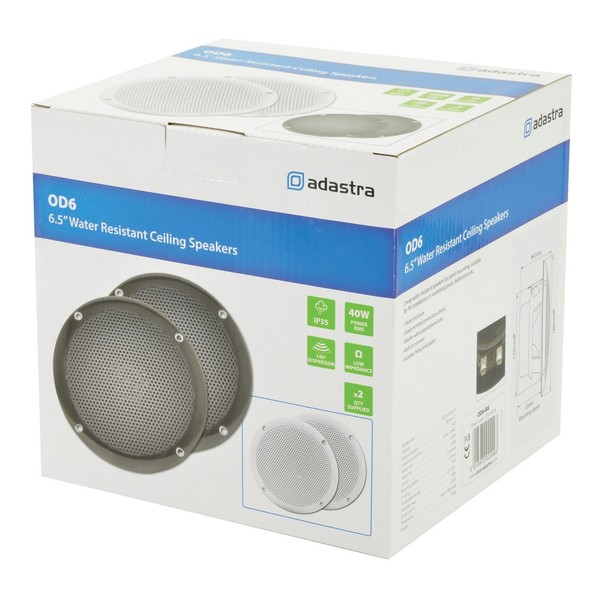 Adastra OD6-B8 6.5'' Water-Resistant Speakers, 8 Ohm, Black, Packaging Angled