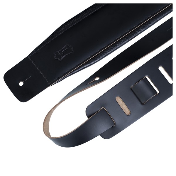 Levys DM1 Padded Leather Strap, Black Close Up 1