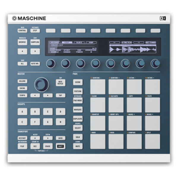 Native Instruments Maschine MK2 Custom Kit, Steel Blue (White, Black Background)