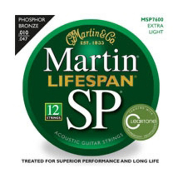 Martin Lifespan Phosphor Bronze Ex-Light Strings, 12-String, 010-047 