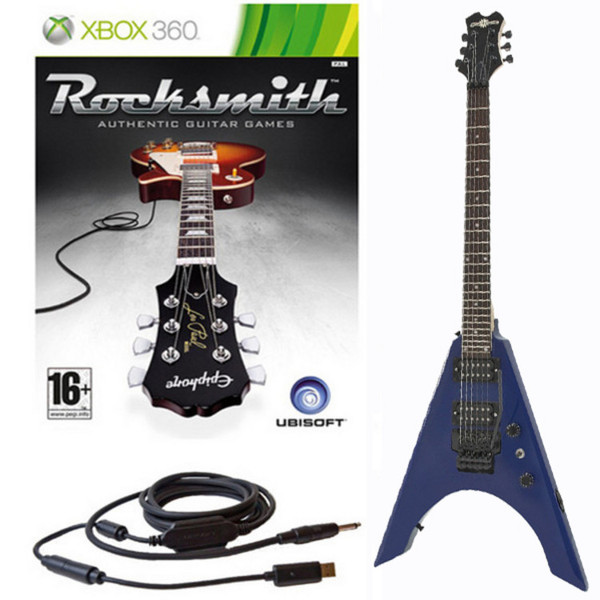 Ubisoft Rocksmith + Metal-V Electric Guitar, Blue Xbox Package