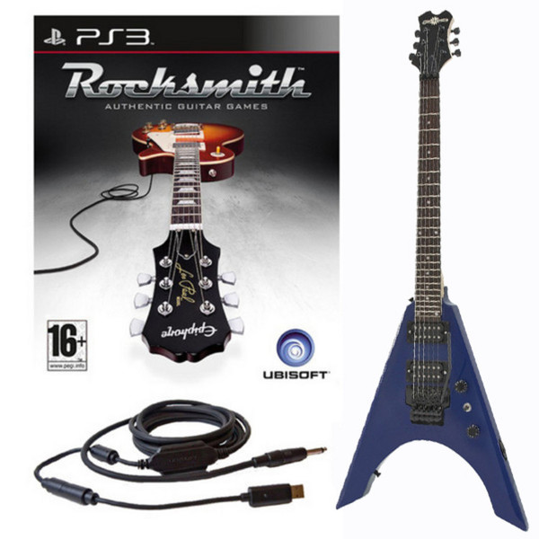 Ubisoft Rocksmith + Metal-V Electric Guitar, Blue PS3 Package