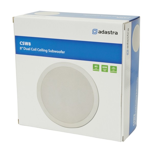 Adastra CSW8 8'' Dual Coil Ceiling Subwoofer, Packaging Angled