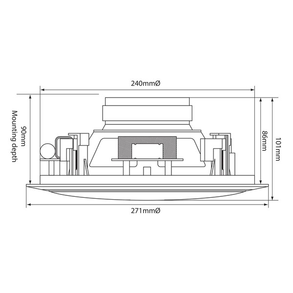 Adastra CSW8 8'' Dual Coil Ceiling Subwoofer, Dimensions