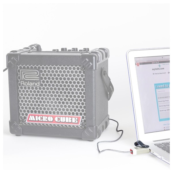 MyVolts 12V Ripcord, Centre Positive - With Guitar Amp and Laptop (Amp and Laptop Not Included)