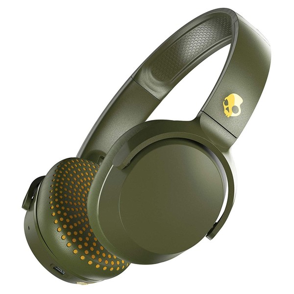 Skullcandy Riff Wireless Headphones, Moss, Yellow - Angled