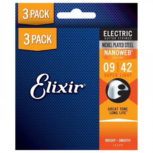 Elixir Nanoweb Guitar Strings 3 Pack, 9-42