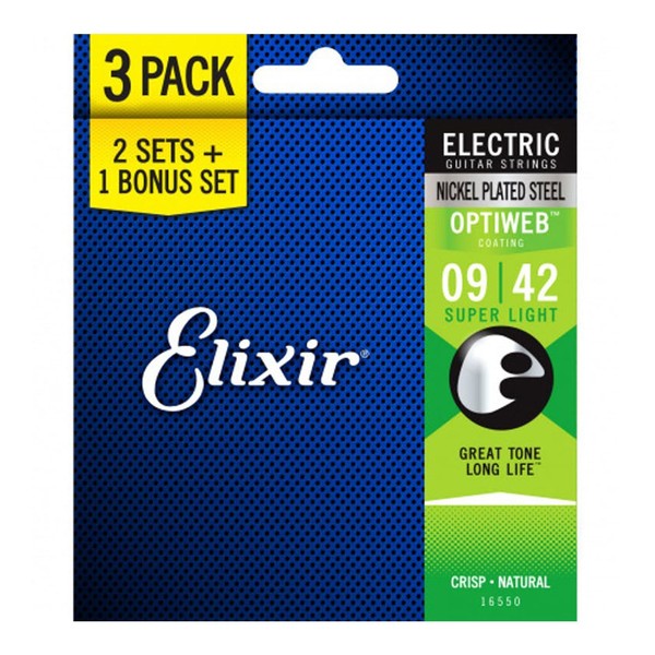 Elixir Electric Optiweb Guitar Strings 3 Pack, 9-42 - Main