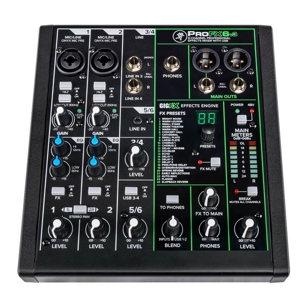Mackie ProFX6v3 6-Channel Analog Mixer with USB, Top Tilted