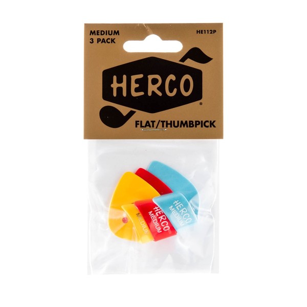 Dunlop Herco Flat Thumbpicks Med Gauge, Pack of 3 - Front View