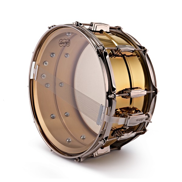 Ludwig 14 x 6.5" Super Series Brass w/Nickel HW Snare Drum angle