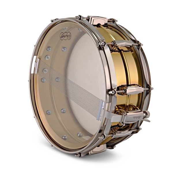 Ludwig 14 x 5" Super Series Brass w/Nickel HW Snare Drum angle