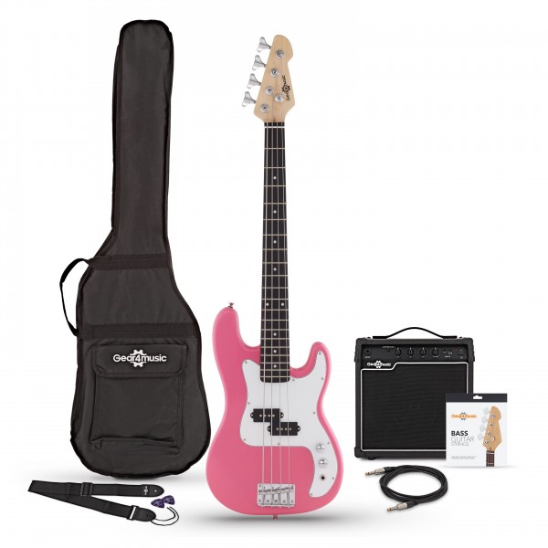 3/4 LA Bass Guitar + 15W Amp Pack, Pink - Main Image 