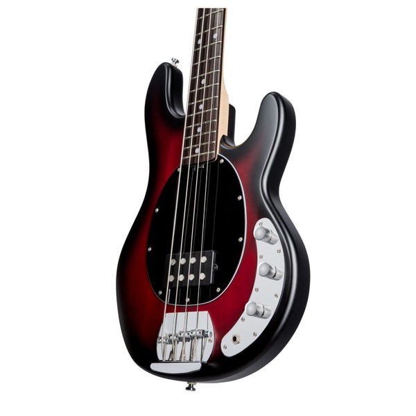 Sterling SUB Ray4 Bass JTB, Ruby Red Burst Satin - Body Angle