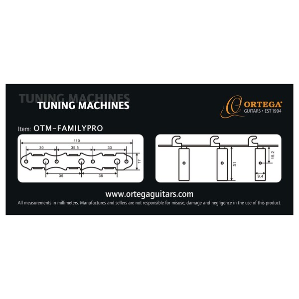 Ortega Family Series Pro Classical Tuning Machines, White Pearl-Style Diagram