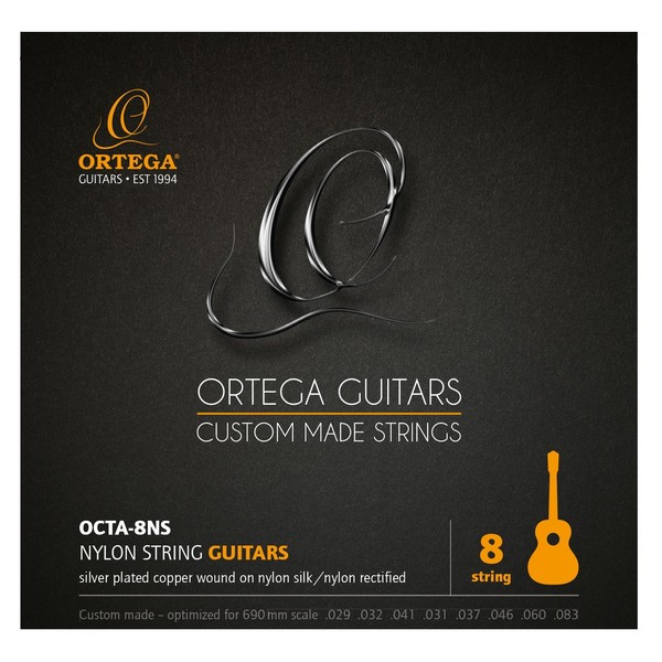 Ortega 8-String Nylon Guitar Strings - Front View