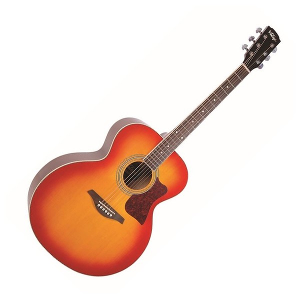 Vintage VJ100CSB Super Jumbo Acoustic Guitar, Cherry Sunburst - Front