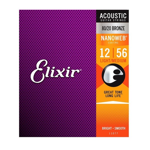 Elixir E11077 Nanoweb LT/MB Acoustic Strings, 12-56 - Front View