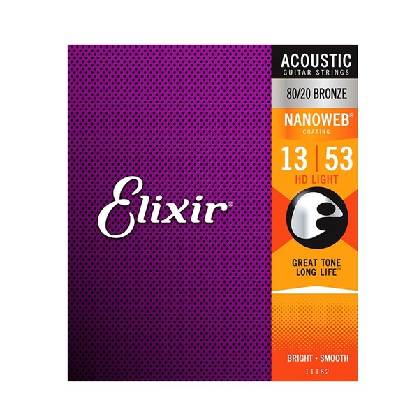 Elixir E11182 Nanoweb 80/20 Light Acoustic Strings, 13-53