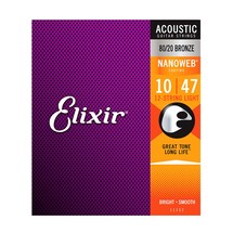 Elixir E11152 Nanoweb Light Top 12-String Acoustic Strings, 10-47