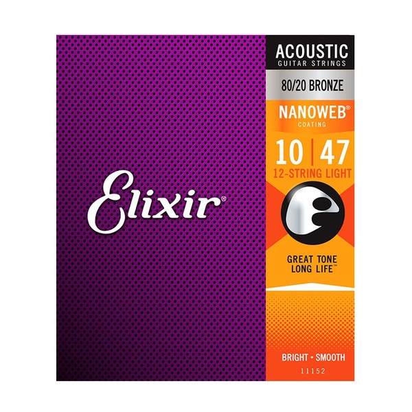 Elixir E11152 Nanoweb Light Top 12-String Acoustic Strings, 10-47