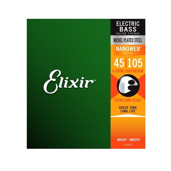 Elixir E14087 Nanoweb Medium XL Bass Strings, 45-105 - Front View