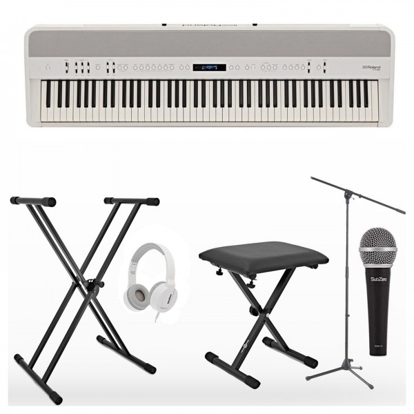 Roland FP 90 Digital Piano Vocalist Pack with Microphone, White