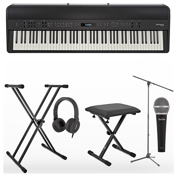 Roland FP 90 Digital Piano Vocalist Pack with Microphone, Black