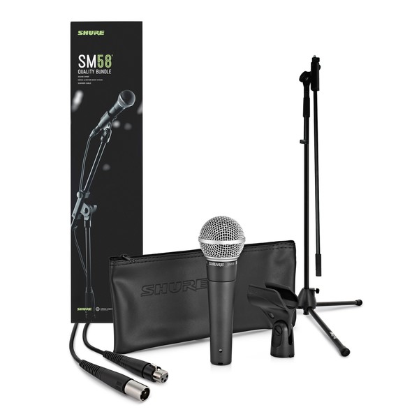 Shure SM58 Dynamic Vocal Mic with Premium Stand and Cable - Full Package Front