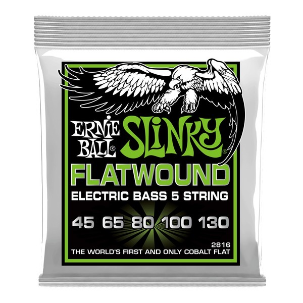 Ernie Ball Slinky Cobalt Flatwound 5-String Bass Strings, 45-130