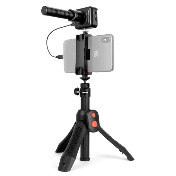 IK Multimedia iRig Mic Video Bundle - Angled with Phone (iPhone Not Included)
