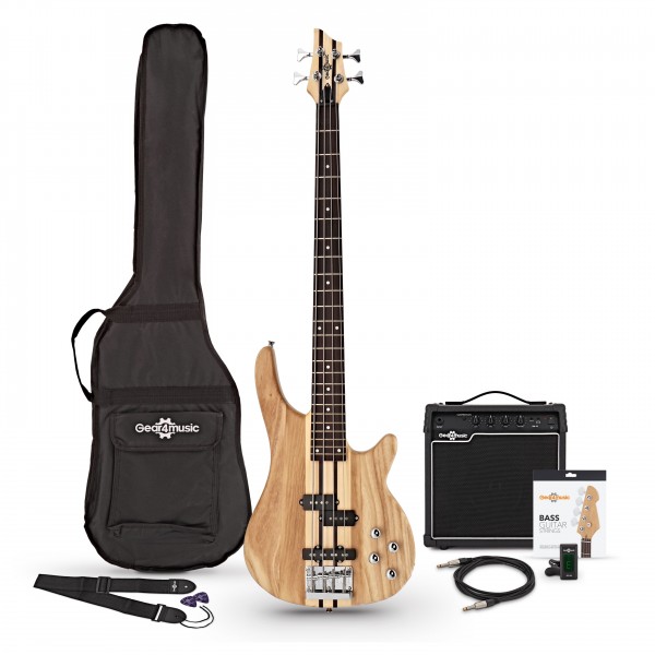 Chicago Neck Thru Bass Guitar + 15W Amp Pack, Natural Main